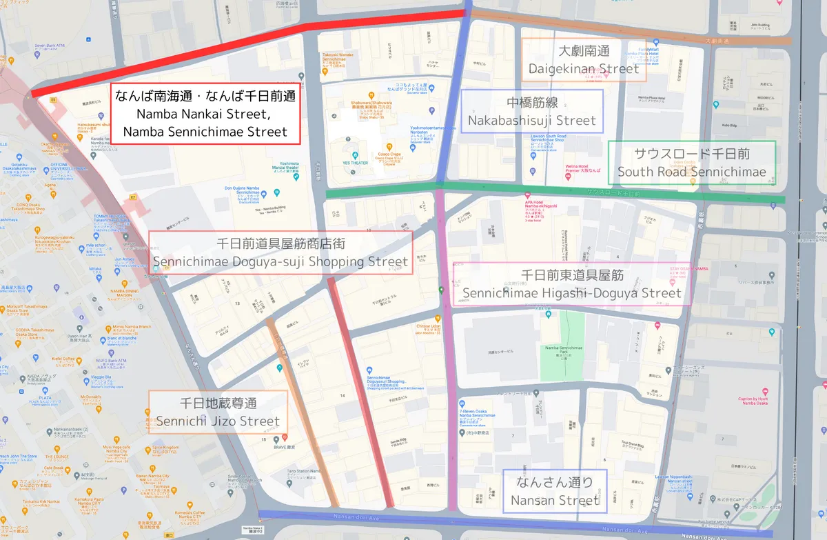 Namba Nankai-dori & Namba Sennichimae-dori Map