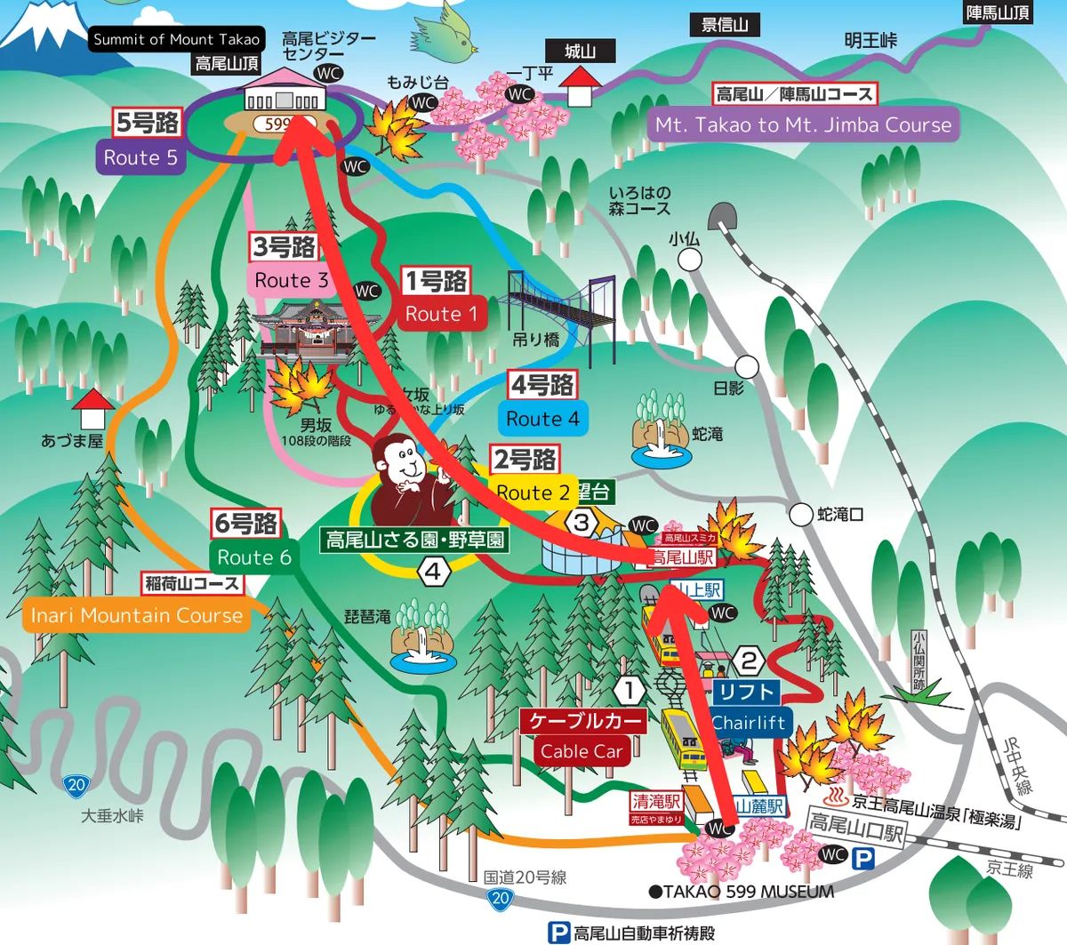 แผนที่เส้นทางเคเบิลคาร์และเส้นทาง 1