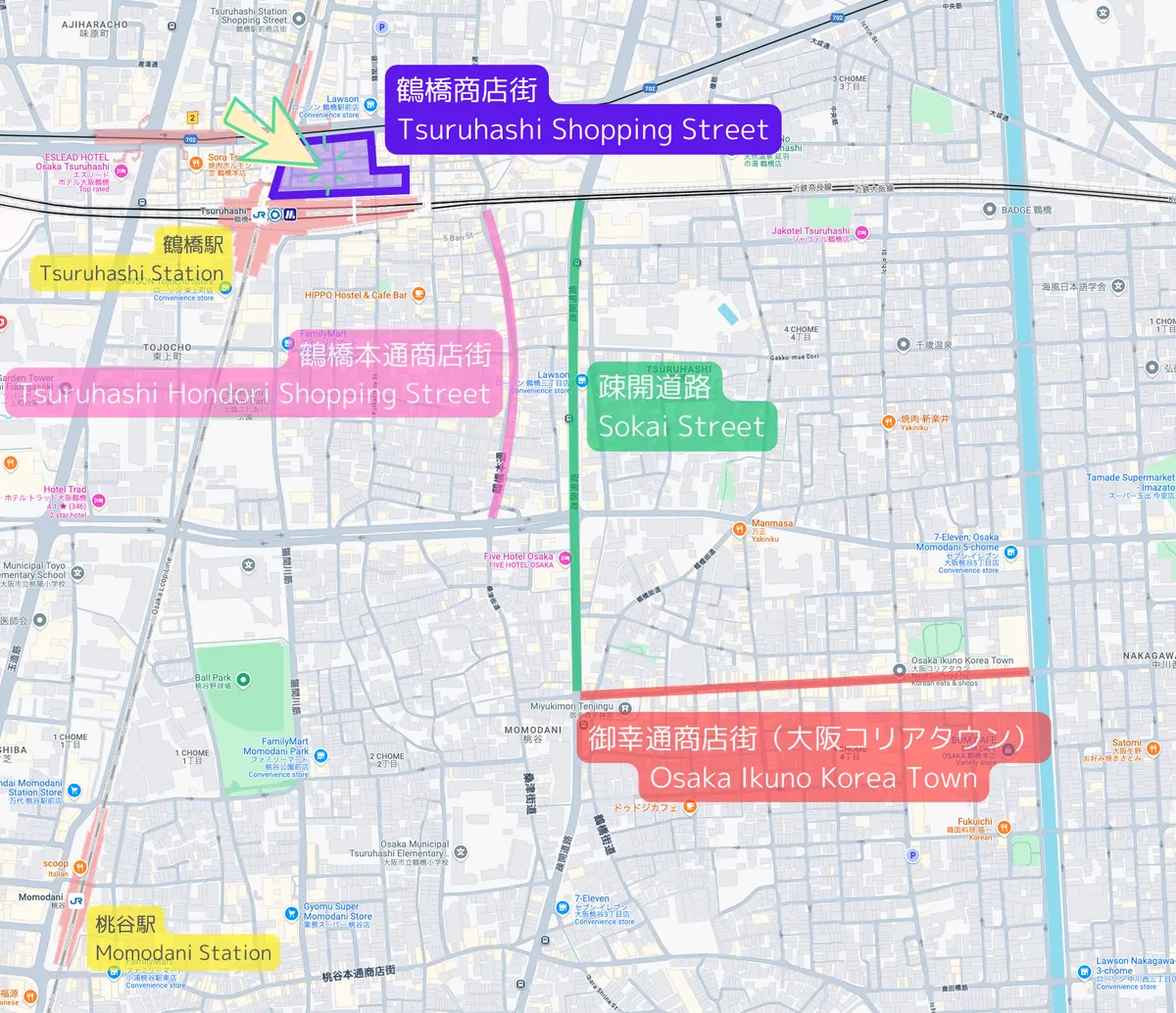 แผนที่ตำแหน่งถนนช้อปปิ้งสึรุฮาชิ