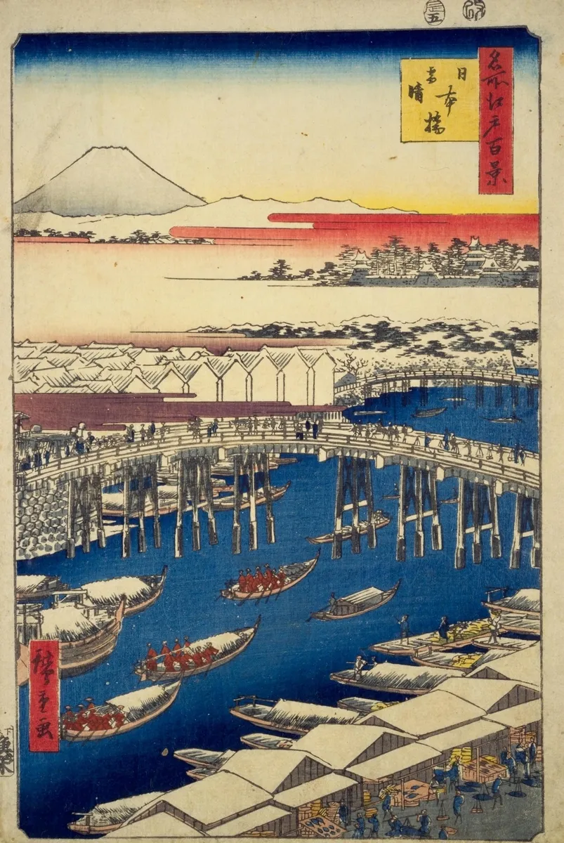 One Hundred Famous Views of Edo - Nihonbashi Snowy Day