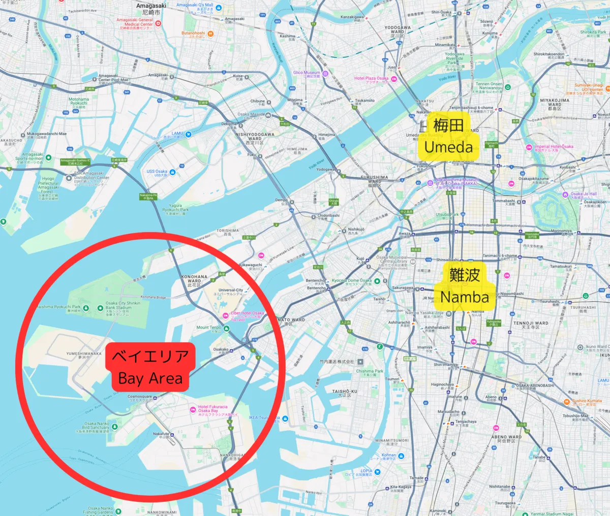 แผนที่ที่ตั้งเขตอ่าวโอซาก้า